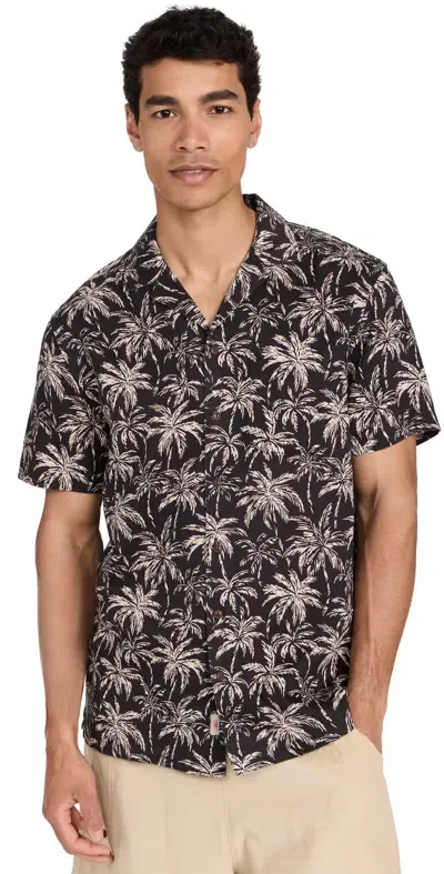 Faherty Short Sleeve Hemp Blend Camp Shirt Charcoal Tropic Trees