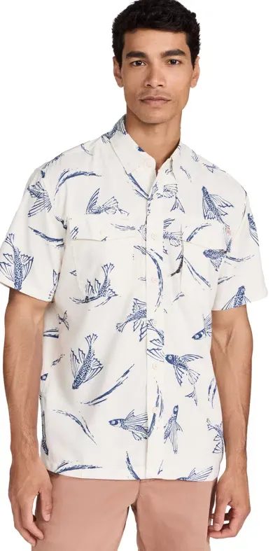 Faherty Short Sleeve Shorelite Air Shirt Cream Island Fish