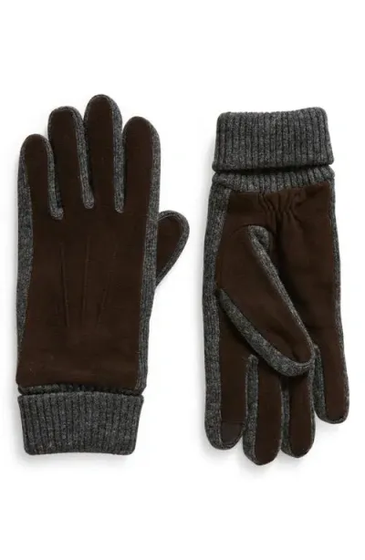 Faherty Suede & Knit Gloves In Brown