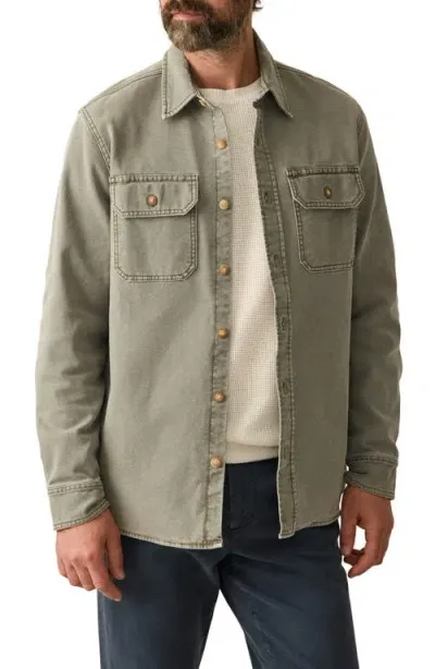 Faherty Sunwashed Stretch Canvas Button-up Shirt Jacket In Aspen Olive