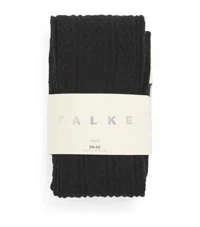 Falke Organic Cotton-wool Needlepoint Tights In Black