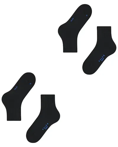 Falke Run Cotton Blend Solid Ribbed Ankle Socks, Pack Of 2 In Black