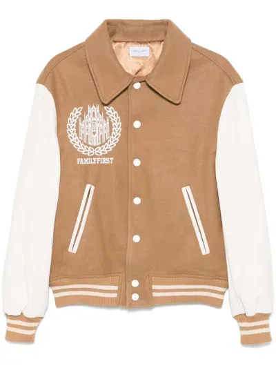 Family First Varsity College Jacket In Brown