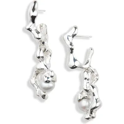 Faris Fellini Cultured Pearl Drop Earrings In Silver