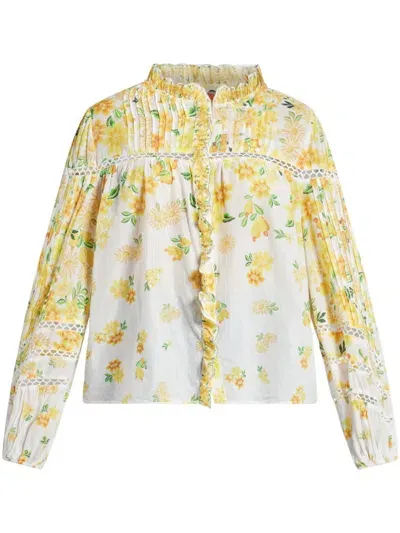 Farm Rio Azaleia Floral Button-up Top In White