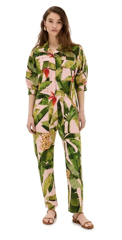 Farm Rio Banana Leaves Jumpsuit Banana Leaves Pink