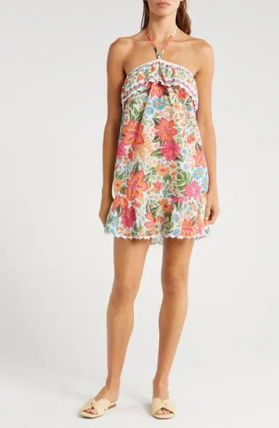 Farm Rio Bloom Cover-up Minidress In Bloom Garden Off-white