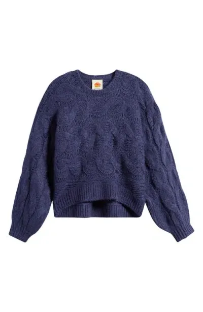 Farm Rio Cable Crewneck Sweater In Blue