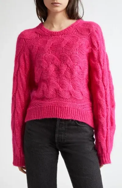 Farm Rio Cable Crewneck Sweater In Pink