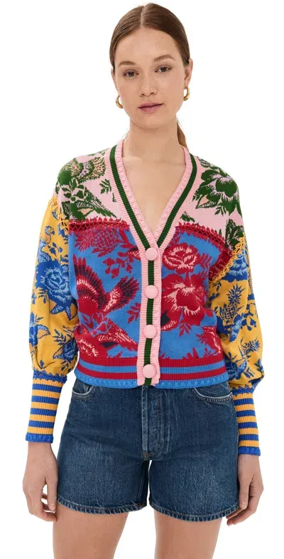 Farm Rio Floral De Renda Patch Knit Cardigan Multi