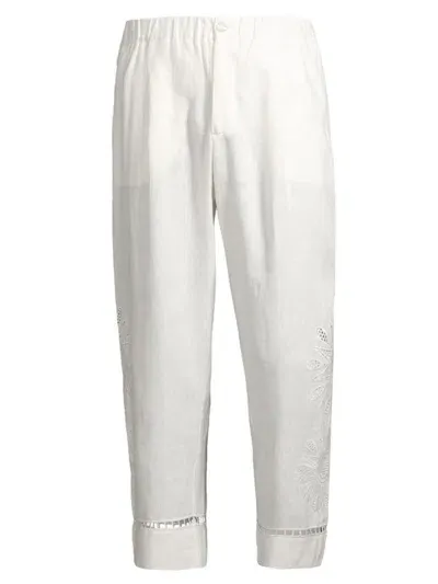 Farm Rio Maxi Sunset Richelieu Regular Fit Embroidered Linen Cropped Pants In Off White