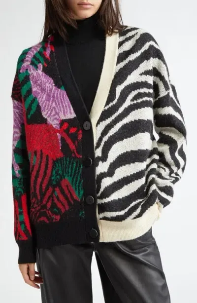 Farm Rio Mix Print Cardigan In Black And White