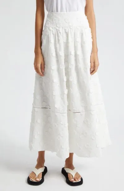 Farm Rio Off White 3d Flower Midi Skirt In Off-white