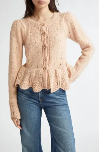 Farm Rio Ruffle Cardigan In Sand