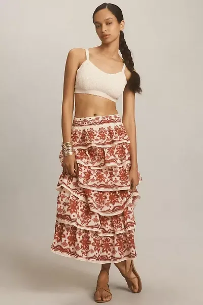 Farm Rio Tiered Midi Skirt In Multicolor