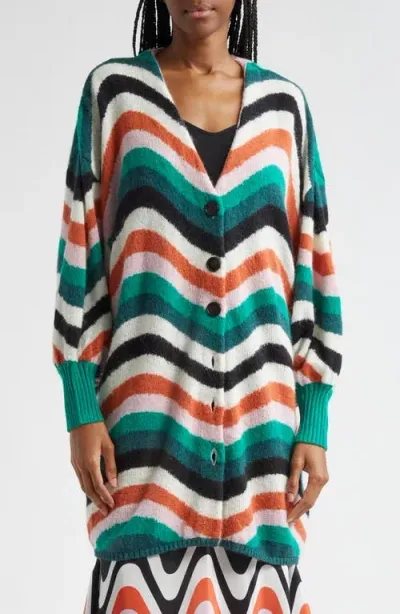 Farm Rio Wave Gradient Colorful Cardigan In Green Multi