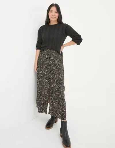 Fatface Arabella Ditsy Marks Midi Skirt In Black