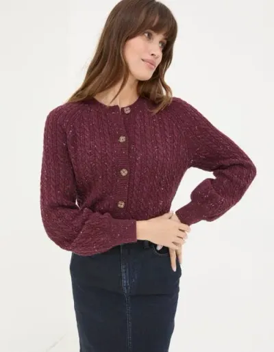 Fatface Chloe Cable Cardigan In Brown