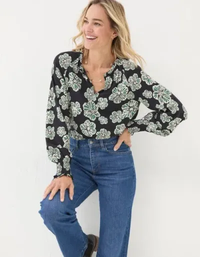 Fatface Florence Spaced Floral Top In Black