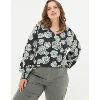 Fatface Plus Size Florence Spaced Floral Top In Black