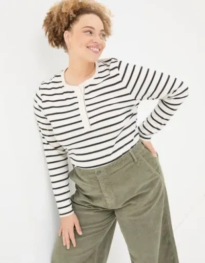 Fatface Plus Size Hettie Stripe Henley Top In Ivory