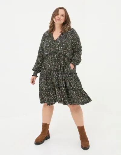 Fatface Plus Size Ivana Ditsy Marks Jersey Dress In Black