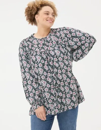 Fatface Plus Size Jodie Wild Floral Tunic In Black