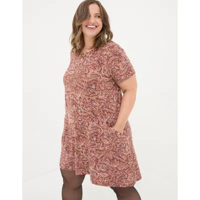 Fatface Plus Size Simone Wild Paisley Jersey Dress In Dusky Pink