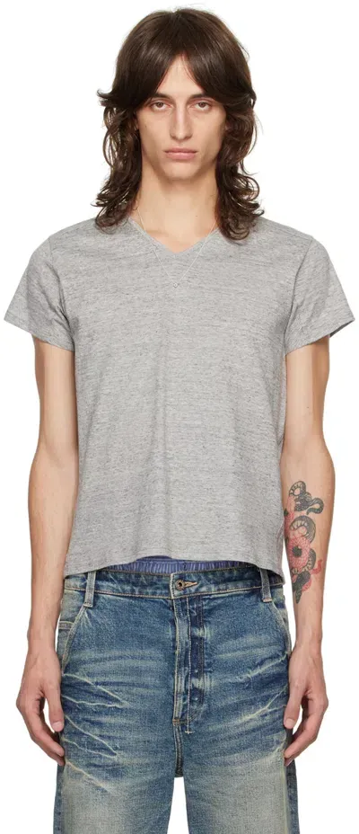 Fax Copy Express Gray V-neck T-shirt In Grey