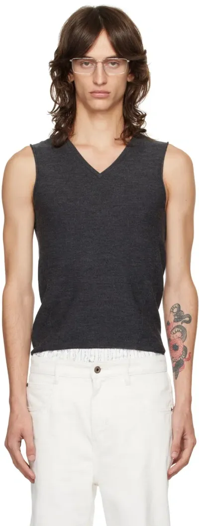 Fax Copy Express Gray V-neck Vest In Grey