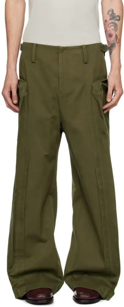 Fax Copy Express Khaki Oversized Cargo Pants In Olive