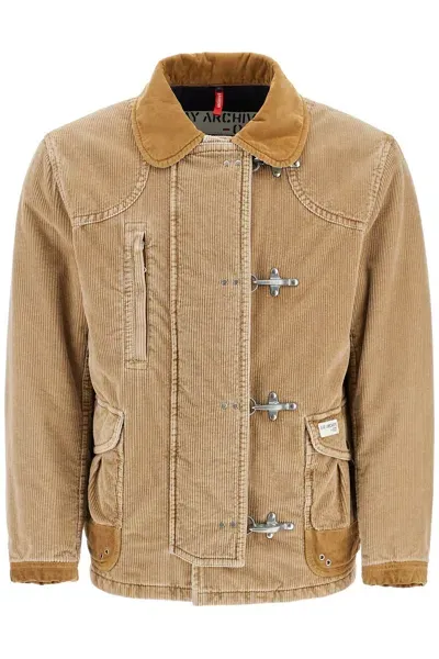 Fay Archive "4-hook Ribbed Velvet Jacket" In Beige