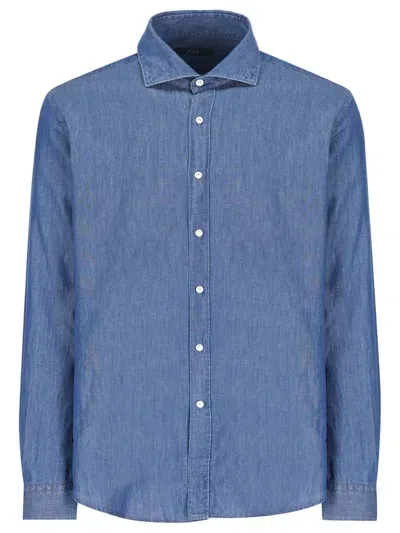 Fay Blue Cotton Denim Shirt In Navy