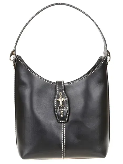 Fay Exposed Stitch Logo Detail Shoulder Bag In Nero