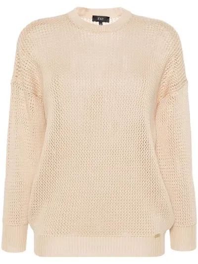 Fay Open-knit Cotton Jumper In Beige