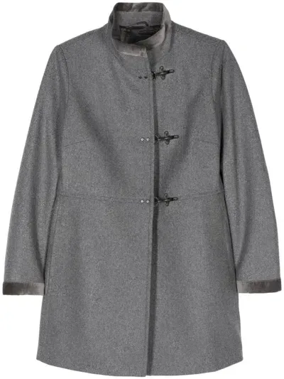 Fay Long Wool Coat With High Collar In Grey