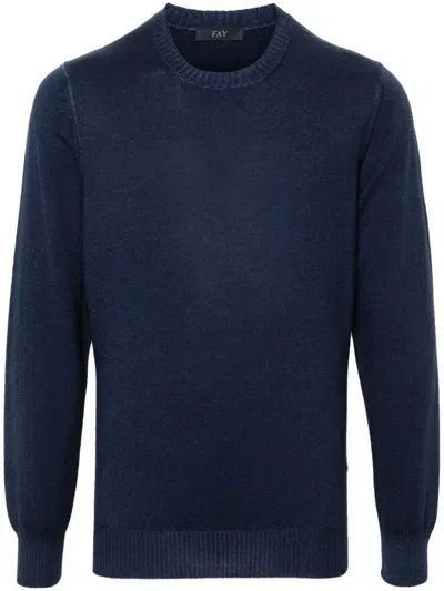 Fay Navy Blue Wool Embroidered Sweater