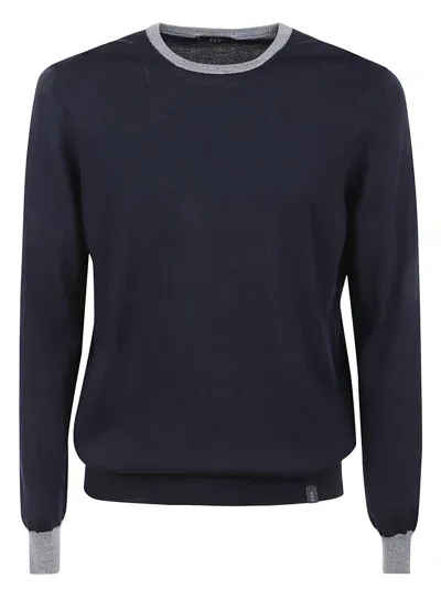 Fay Padded Shoulder Rib Trim Sweater In (blu Navy)(grigio Blu)