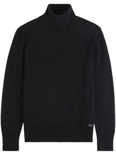 Fay Roll-neck Wool Jumper In Schwarz