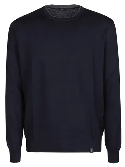 Fay Round Neck Sweater In Blu Denim/grigio Scuro