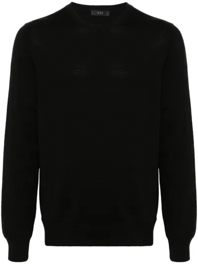 Fay Round-neck Virgin Wool Sweater In Black