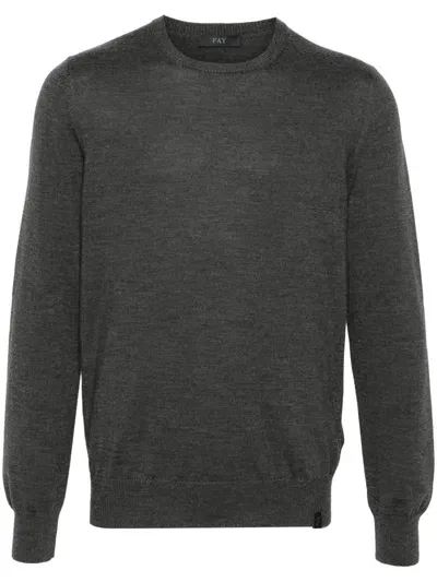 Fay Round-neck Virgin Wool Sweater In Grey