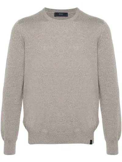 Fay Round-neck Virgin Wool Sweater In Grey