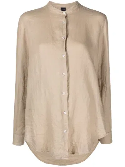 Fay Band-collar Long-sleeve Linen Shirt In Beige