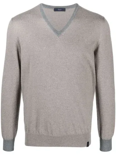 Fay V-neck Fine-knit Jumper In Braun