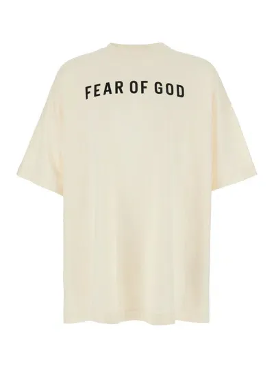 Fear Of God Beiget-shirt With Contrasting Front Logo Print In Cotton Man In Neutrals