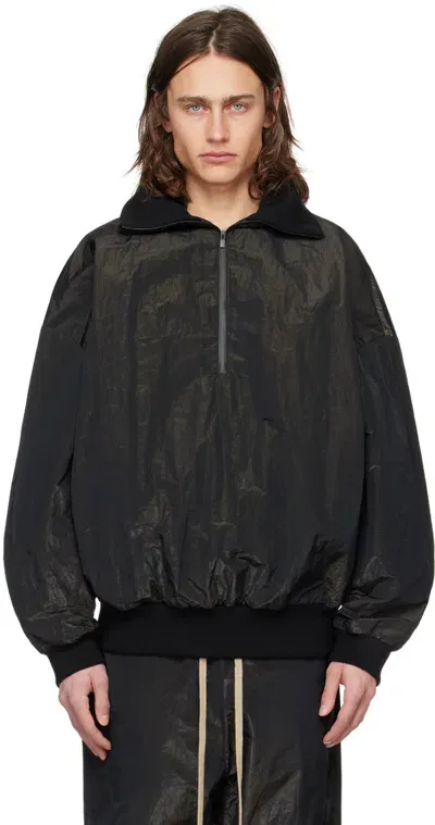 Fear Of God Wrinkled Polyester Half Zip High Neck Track Jacket In Black