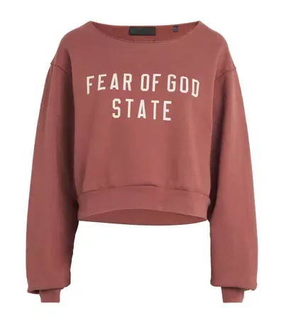 Fear Of God Cropped Graphic Sweatshirt In Red