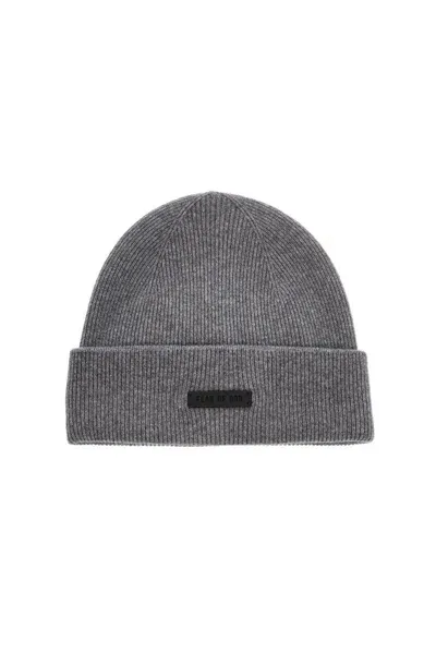 Fear Of God Logo Patch Ribbed Knit Beanie In Grey