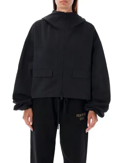 Fear Of God Nylon Cropped Hooded Hanorack In Black